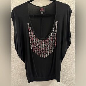 2b Bebe Women’s Blouse Medium Round Neck Beaded Accents